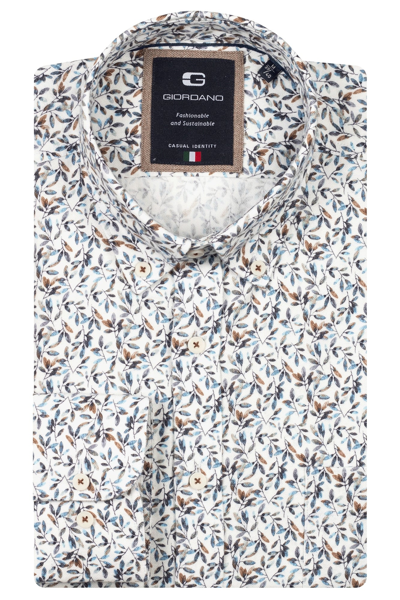 Caramel/Blue Graphic Leaf Print