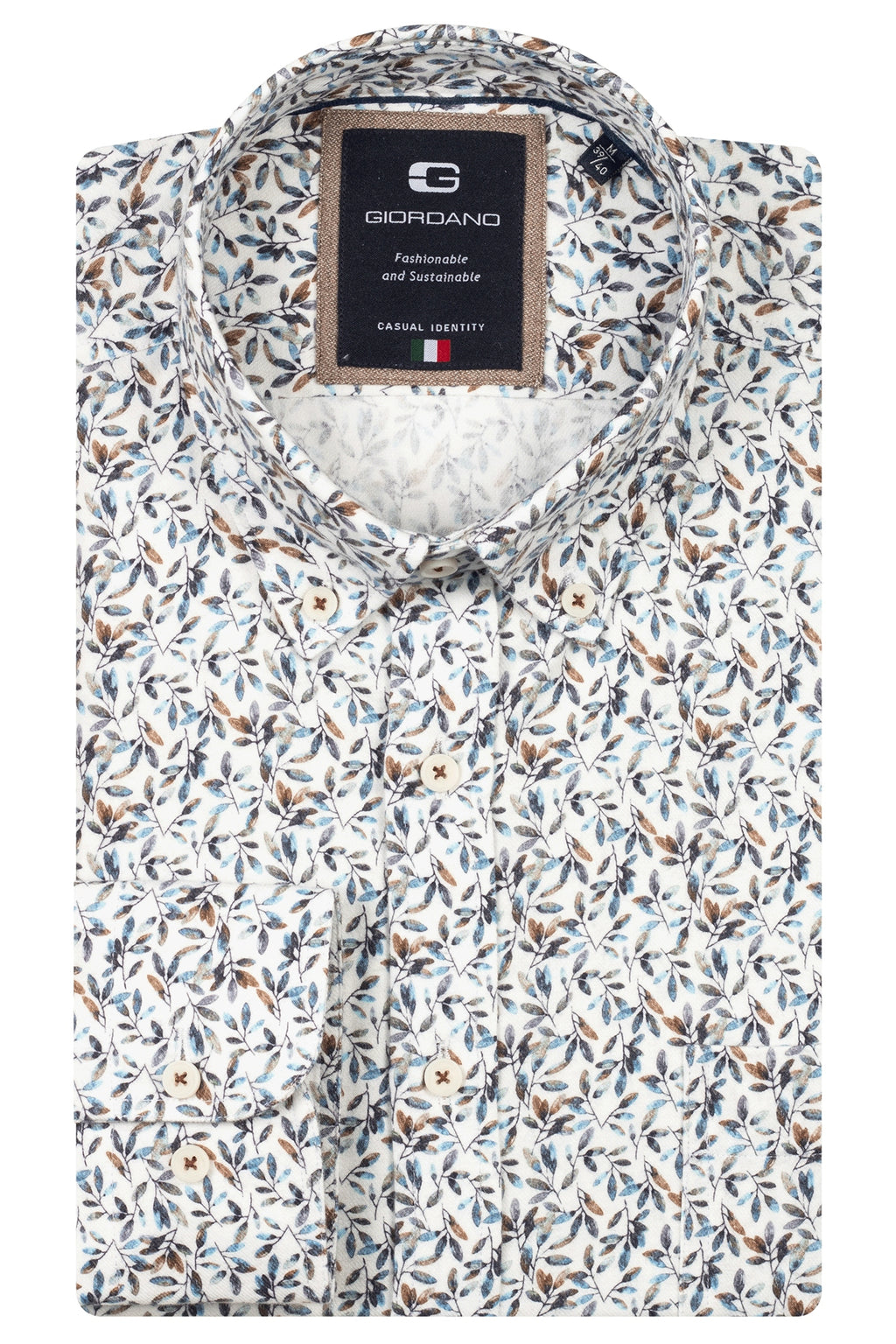 Caramel/Blue Graphic Leaf Print