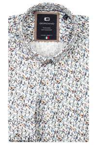 Caramel/Blue Graphic Leaf Print